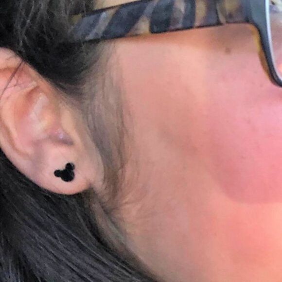 Pink 316L Stainless Steel Mickey Mouse Silhouette Post Back Stud Earrings - Picture 4 of 5